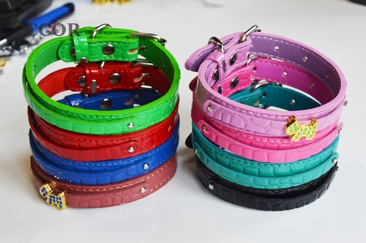 

CCOR, 10pcs 8*100mm+15X300mm Crocodile PU Leather Pet Dog Collar DIY Pet Name by using 8mm Slide Letter Charm, Wholesale price!