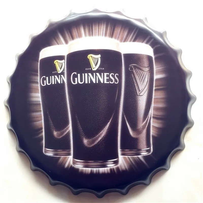 Diameter 40cm Famous Guinness Beer Cap Sign Embossed Round Vintage Tin