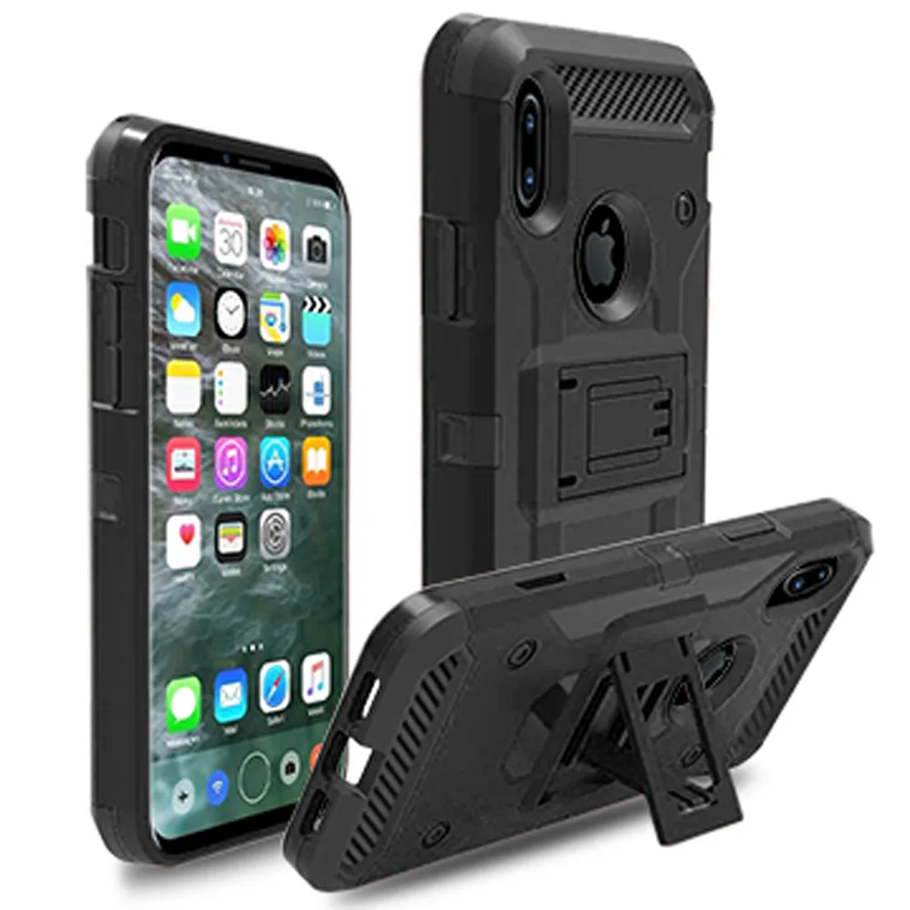 Heavy Duty Hard Hybrid Armor Case For iPhone X Rotate Kickstand Impact