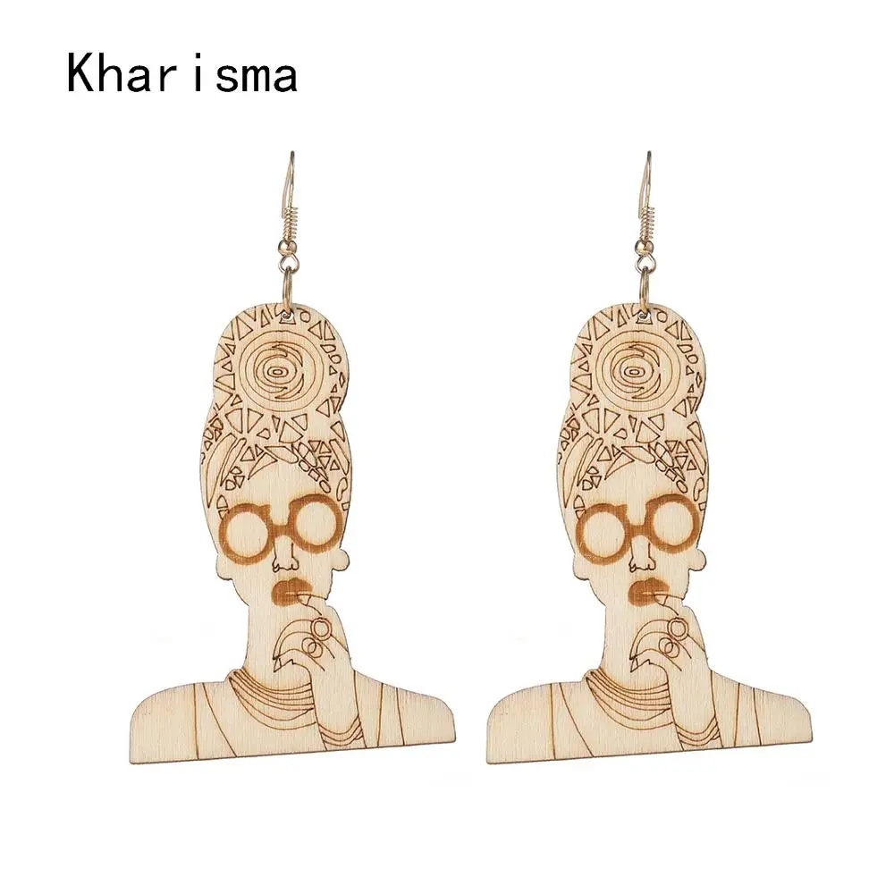 KHARISMA 2019 Personality Trendy Carved Women Face Ethnic African Long Dangle Pendant Earrings Fashion Jewelry For Party Gifts | Украшения