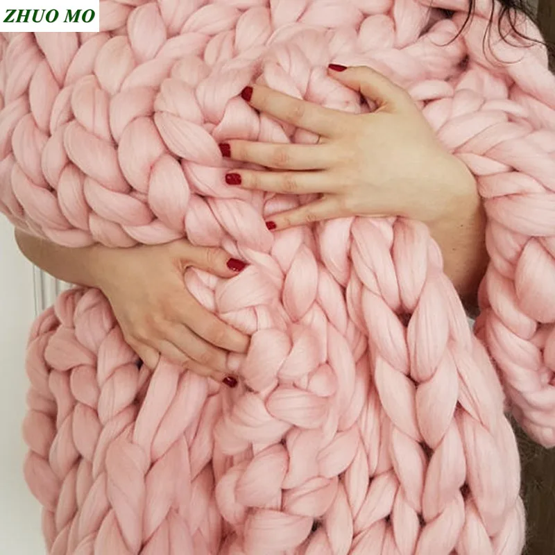 buy ZHUO MO Large Soft Hand Chunky Knitted Blanket Plaids for Winter Bed Sofa Plane Thick Yarn Knitting Throw Sofa Cover Blankets