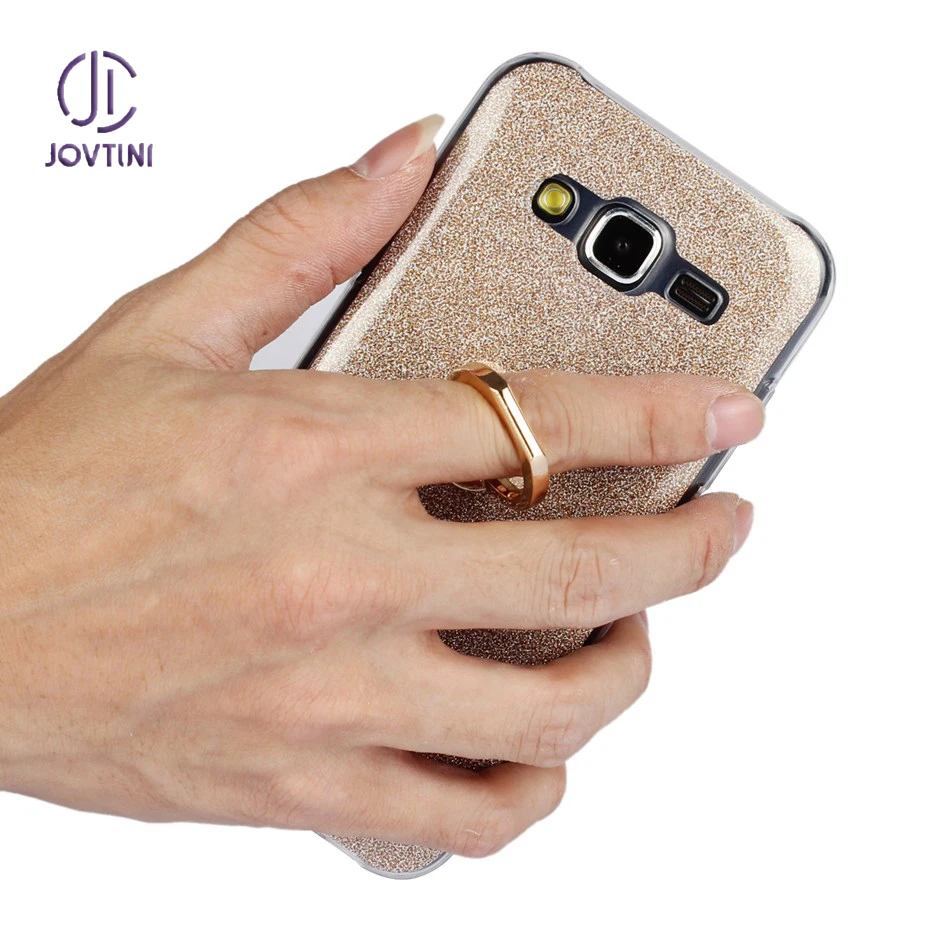 Для samsung Galaxy J5 (2015) Мягкие TPU с стенд для колец на палец блеск крышка блестки