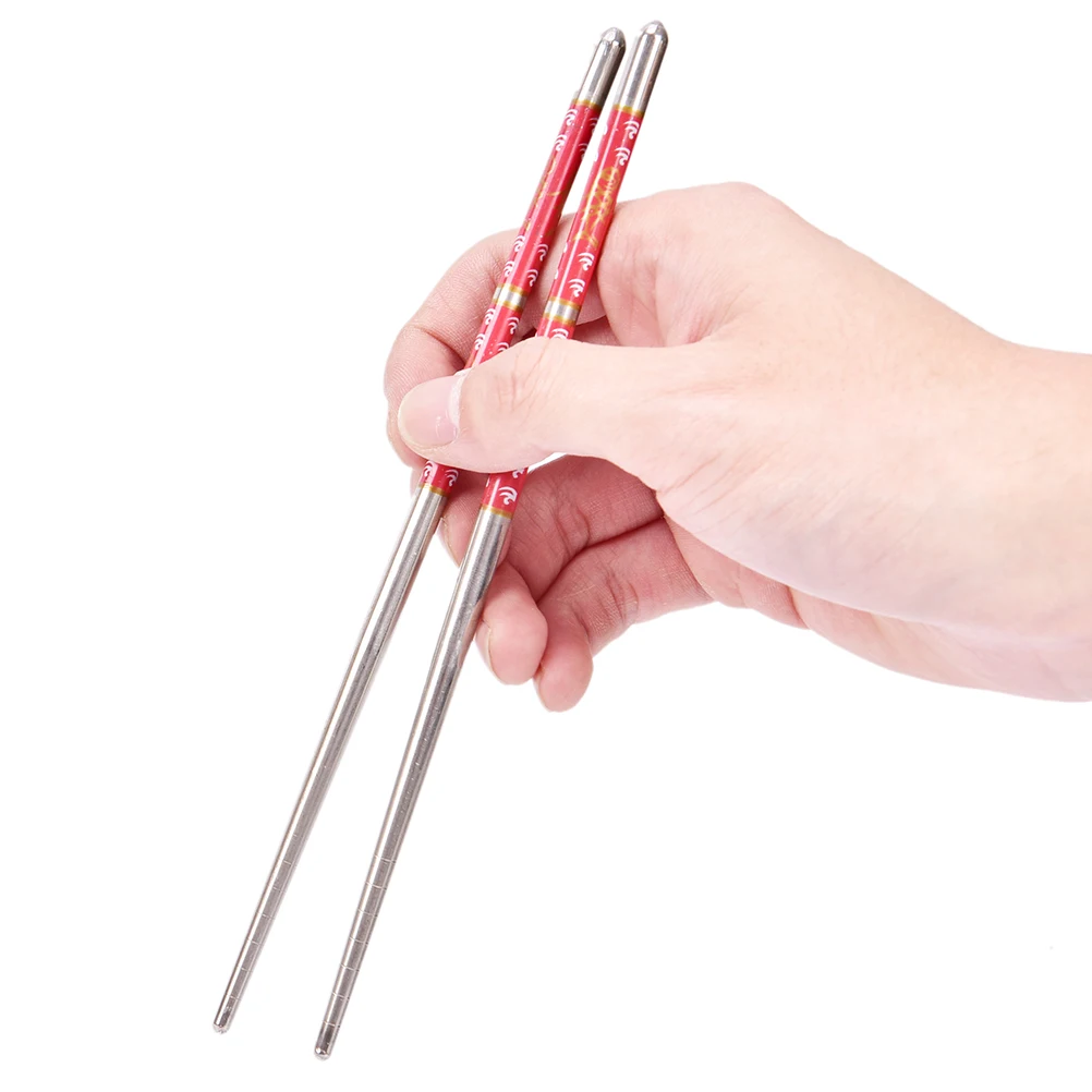 1 Pair Stainless Chinese Chopsticks Non slip Flower Reusable Food Chop Sticks Home Kitchen Table