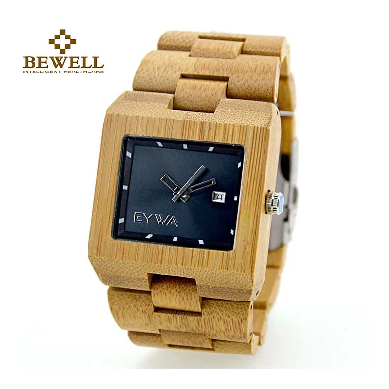 

BEWELL Men's Watch Bamboo Watch Natural Bamboo Quartz Watch with Calendar Function Analog Clock Unique Luxury Fashion 016D