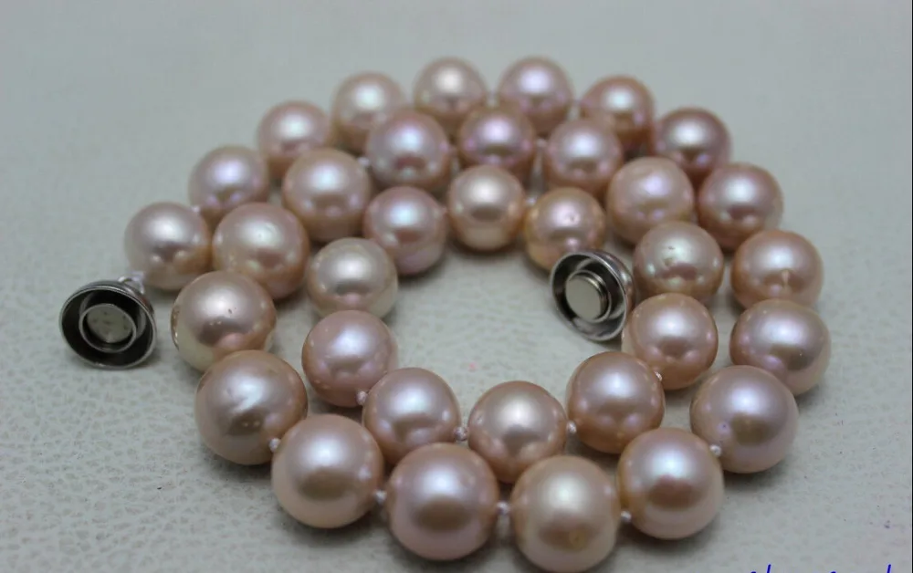

shipping>>>>>> Natural colors purple Freshwater pearl round 12-13mm 17.5"alloy Magnet clasp