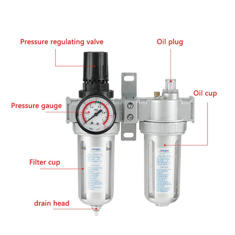 

G1/2 Inch Air Compressor Filter Oil Water Separator Trap Tools with Regulator Gauge TSH Shop