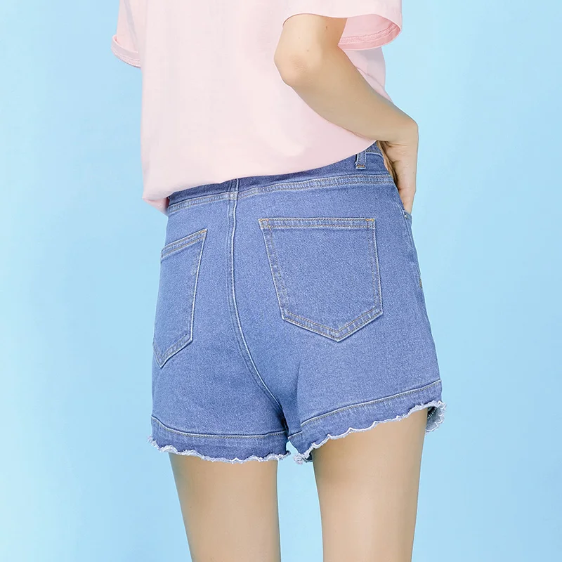 LEIJIJEANS Summer new style Loose high waist light blue denim shorts Leisure College Wind Girls Denim Shorts L-6XL 9060