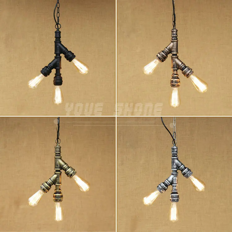 

4 light Retro Vintage Loft industria iron water pipe pendant lamp cord e27 lights for bar cafe kitchen living room restaurant
