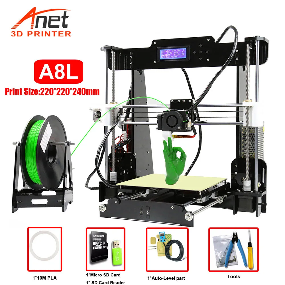 Anet A8 A6/автоматический уровень A8 A6 3d принтер высокая точность печати ЖК-экран Reprap I3 DIY 3d Принтер Комплект нити 8 г SD карта