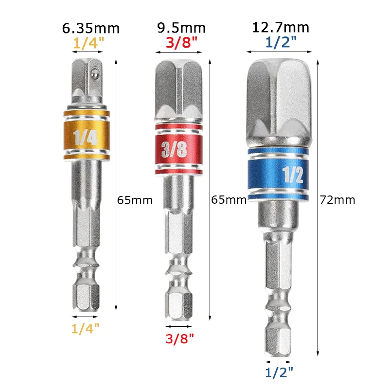 Адаптер переходник с шестигранным хвостовиком 1/4 &quot3/8&quot 1/2 &quot комплект ударных