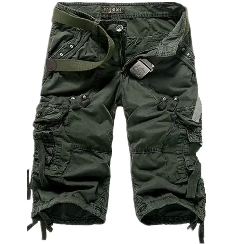 FOJAGANTO, новинка, мужские короткие брюки карго, мужские шорты с несколькими карманами, модные однотонные уличные мужские шорты(без пояса - Цвет: Army Green 25