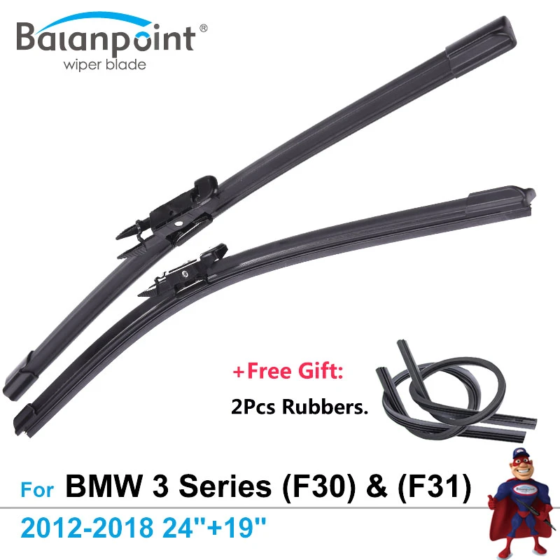 2Pcs Wiper Blades + 2Pcs Free Rubbers for BMW 3 Series (F30) Saloon