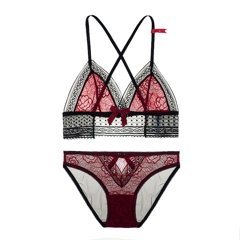 Sleep bra set full lace women underwear set ultrathin sexy intimates