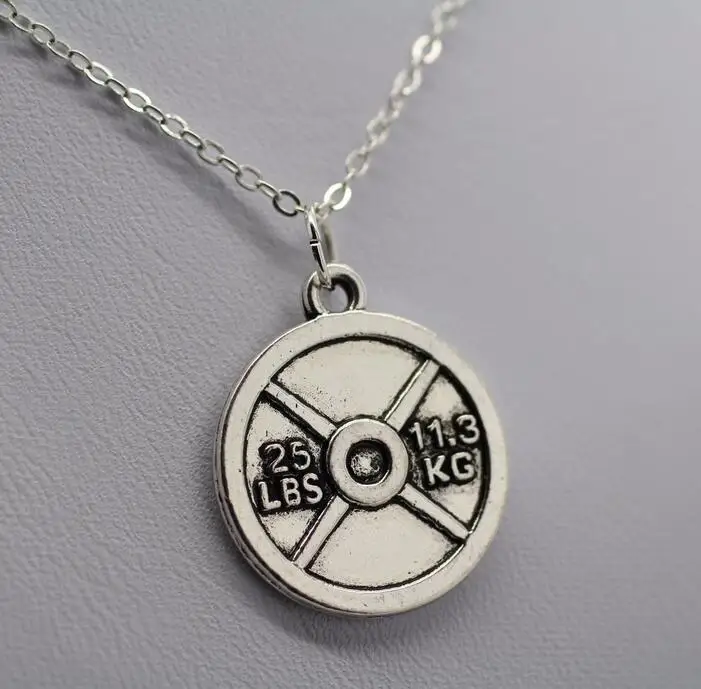 

WEIGHT PLATE NECKLACE Charm Chain Fitness Weightlifting Gym crossfit DUMBBELL