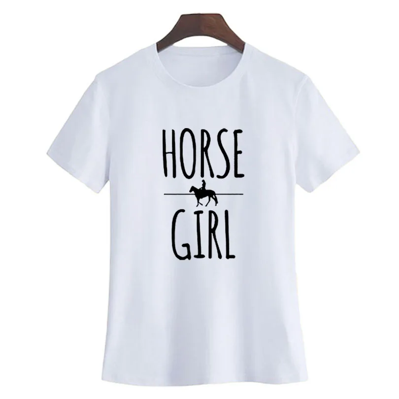 الحصان فتاة تي شيرت أزياء الصيف قصير كم t قميص ركوب الخيل فتاة مطبوعة الزى الأسود نعرفكم البيضاء النساء الملابس المحملات