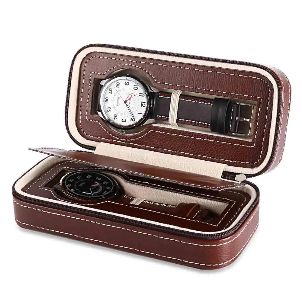 Профессиональный 2 сетки коробки для часов pu кожа наручные часы коробка дисплей для хранения ювелирных изделий Органайзер для путешествий Чехол для часов Caixa Para Relogio - Цвет: Коричневый