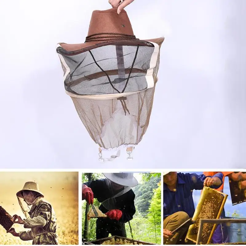 Шляпа пчеловода, маска пчеловода, ковбойская шляпа, Москитная пчелиная сетка, вуаль, полное лицо, шейный чехол, уличная сетка, маска для головы, защитная крышка