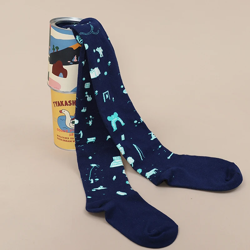 

2018 New Spring Fashion Women's Tights Printed Combed Cotton Pantyhose Sweat Preppy Style Autumn Playful Print Stocking Leggins