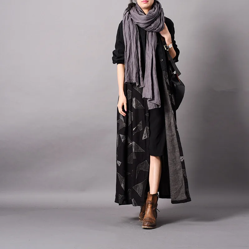 Pour coat Patchwork Femmes Printemps 2019 Linge Trench Mince Lâche Vintage Vêtements Coton Couche Dames Rétro Noir Cardigans Finition Dessus Pardessus De sxhCrdtQ