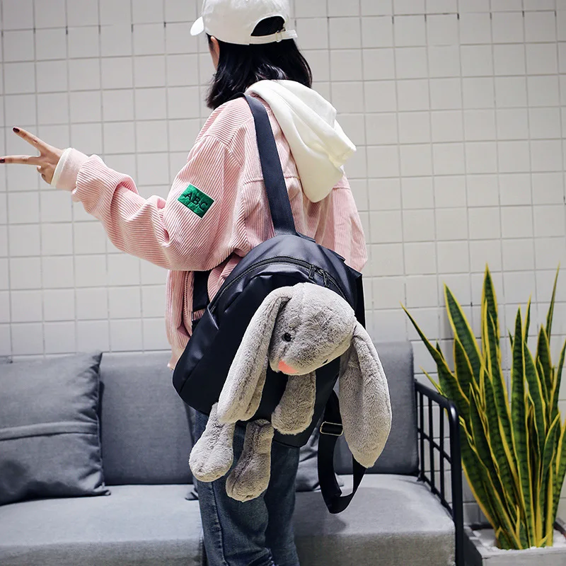 Casual Canvas Backpack Women Lovely Rabbit Backpack Teenager Ladies
