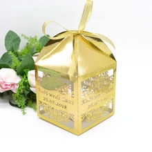 Лазерная огранка на заказ золотой свадебный цветок коробка с свободная лента