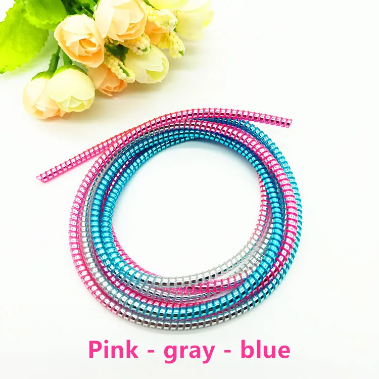 pink-gray-blue Новое покрытие блестки 1,5 м 3 в 1 ТПУ Спираль usb зарядка протектор сердцевины кабеля сматывание кабеля защита кабеля для iphone Android - Цвет: pink-gray-blue