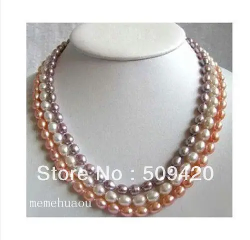 ~~ Free Shipping3 row Multicolor Pink white purple Pearl necklace 17-19&quot | Украшения и аксессуары