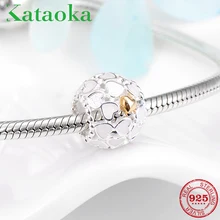 Moda 925 plata esterlina esmalte blanco dijes Chapado en corazón cuentas de oro Ajuste Original Pandora encanto pulsera fabricación de joyas(China)