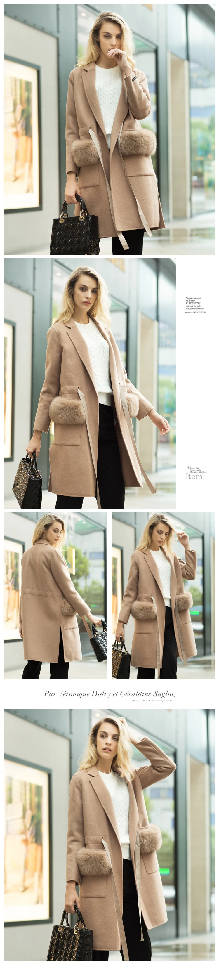 Осеннее и зимнее высококачественное Брендовое Женское шерстяное пальто с воротником, длинное пальто с ручной двусторонней подкладкой, кашемировое пальто, куртка, пальто