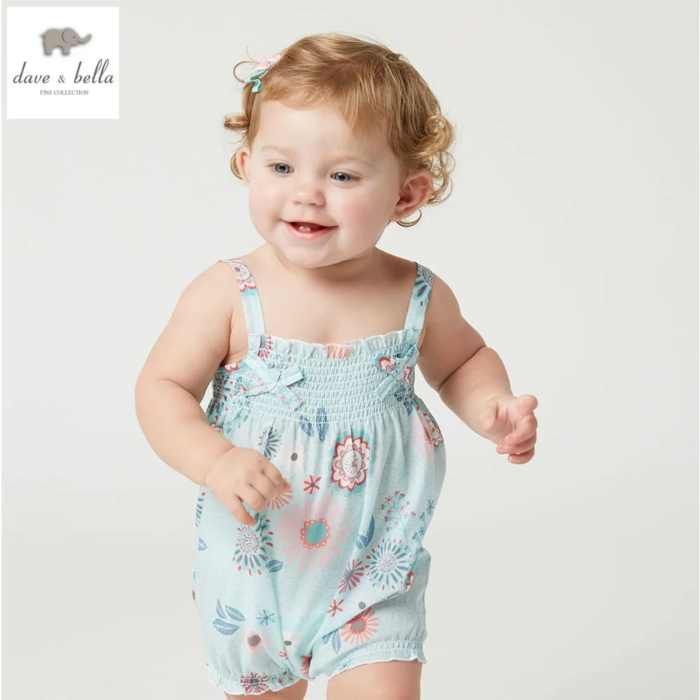 DB4376 dave bella summer new born baby cotton flower printed romper