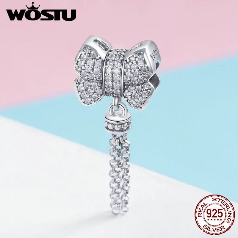 

WOSTU Hot Fashion 925 Sterling Silver Butterfly Bowknot Beads Fit Charm Bracelet & Necklace Pendant Simple Noble Jewelry FIC1016