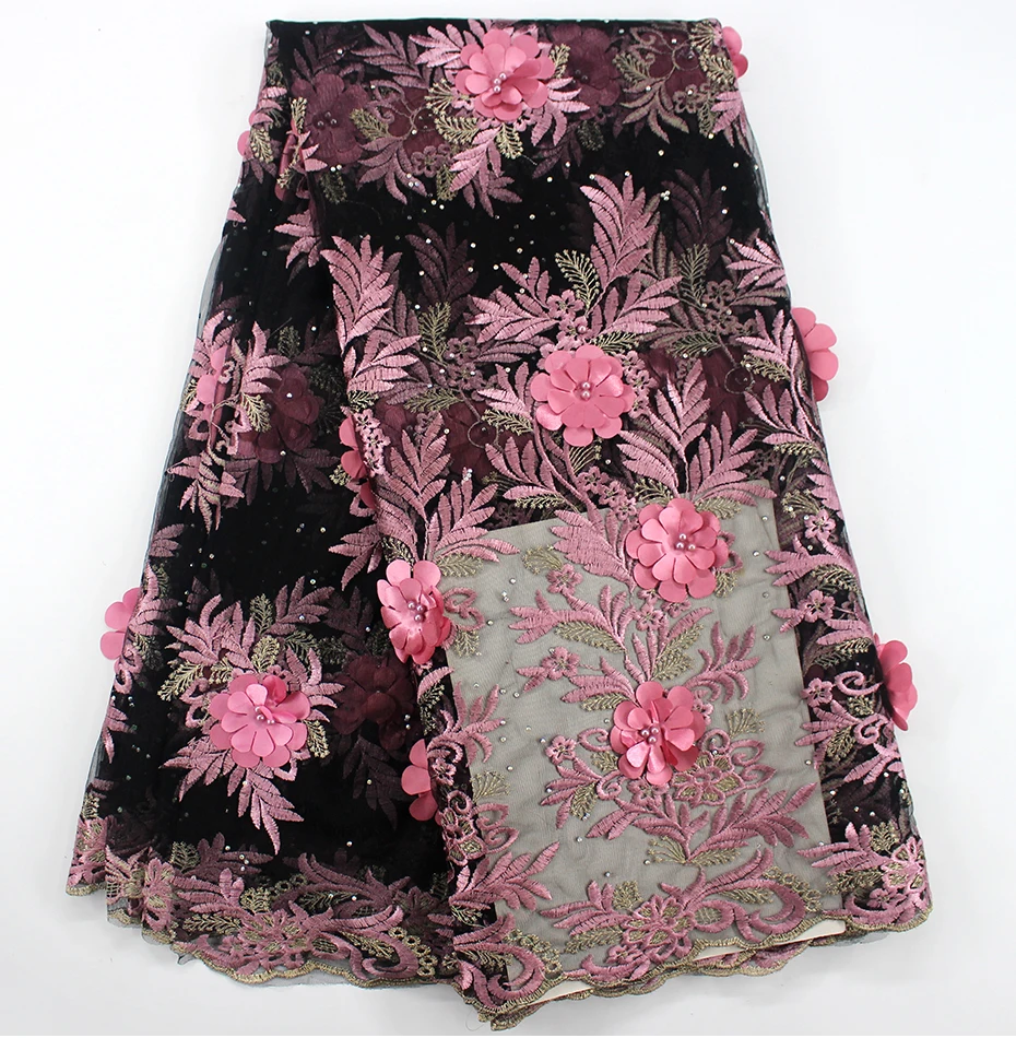 

2018 Fashionable designs High Quality African 3D Flowers Lace Fabric African 3d French Lace Fabric with beads For Wedding