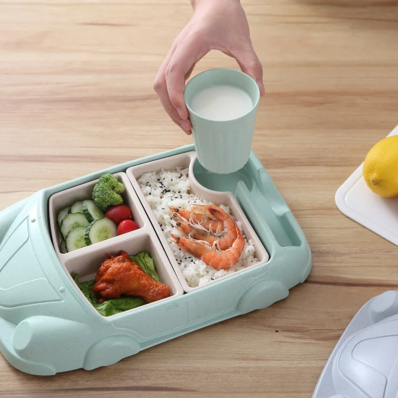 Baby Bamboo Fiber Tableware Children Dinner Car Plate Bowl Cup Feeding Set Supplier Food Dishes Toddler Foot Storage BB5117 (8)