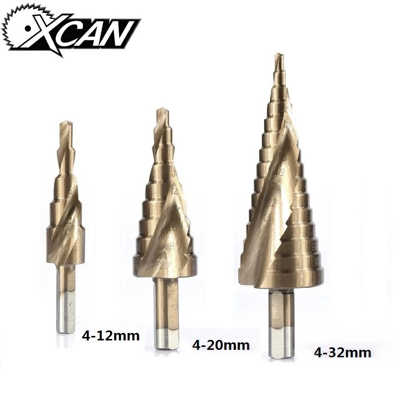 

XCAN 3PCS 4-12/20/32mm P6M5 Super carbide PVD TiNC Coating Spiral Grooved center solid carbide drill bit HSS Step Cone Drill Bit