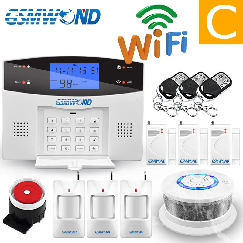 WiFi PSTN GSM сигнализация комплект домашняя сигнализация 433 МГц Беспроводная и Проводная Сигнализация хост дверь открытый датчик сигнализация приложение клавиатура Экран - Цвет: C