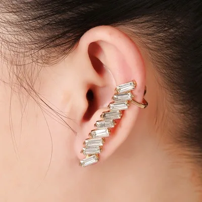 left gold plated Высококачественный кальер Каффа для левого уха прямоугольник Циркон неправильный женский подарок модный пирсинг украшения, клипсы для женщин - Окраска металла: left gold plated