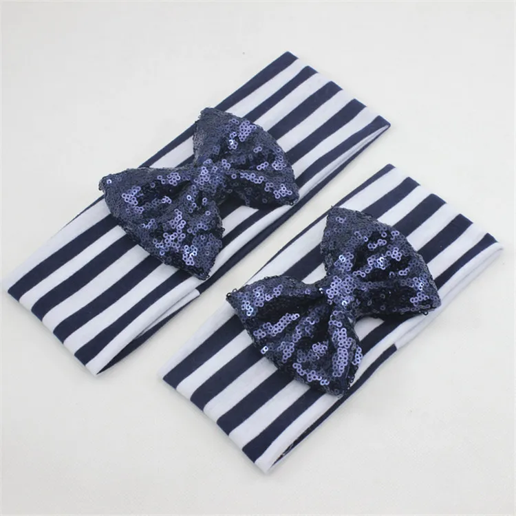 sequins navy Повязка на голову для мамы и ребенка, головная повязка для девочек, повязка на голову, тюрбан, бант, бант, блестки, кружево, стразы, жемчужный цветок - Цвет: sequins navy