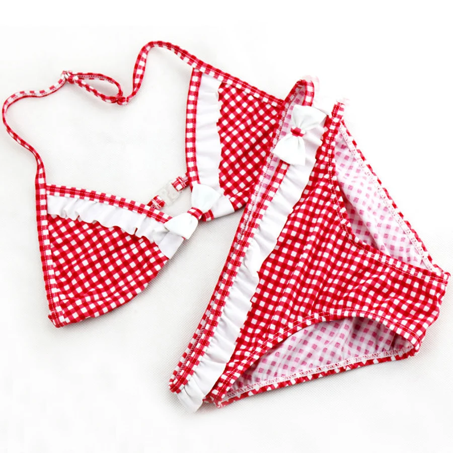 

2017 Summer Children Cute Plaid Swimsuit Split Two-piece Swimsuit Girl Bikini Girls Beautiful Bikini Children's Swimwear BJ036