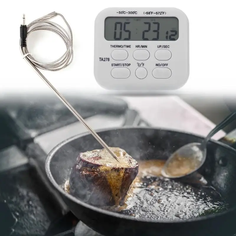 

Electronic Food Meat Thermometer Timer Oven Cake Sugar Milk Drinking Temperature Meter Gauge with Probe BBQ Thermometer
