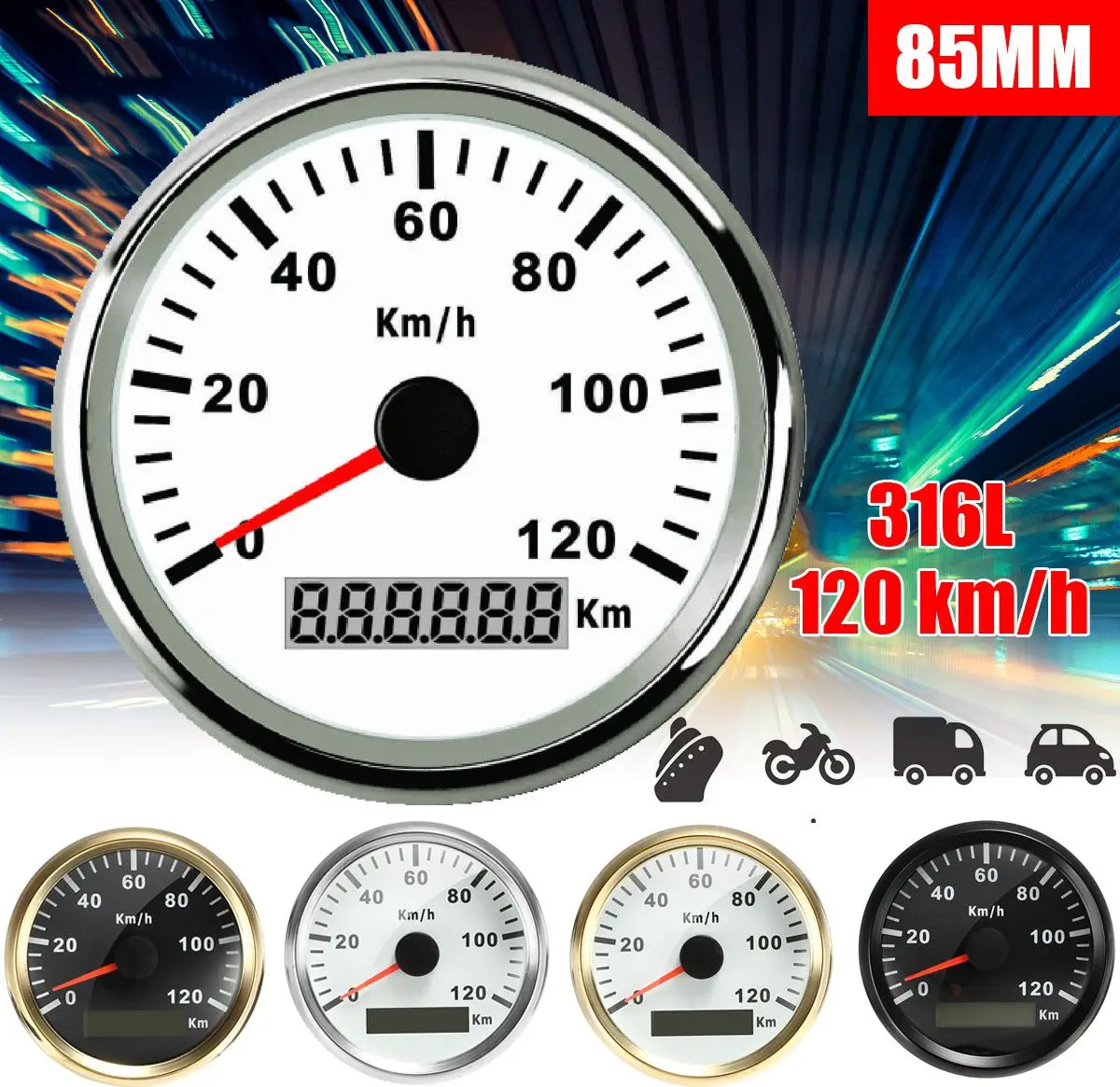  85mm 120 km/h Motorrad GPS Lcd-computer-geschwindigkeitsmesser-grüne Digitale Wasserdichte Anti fog