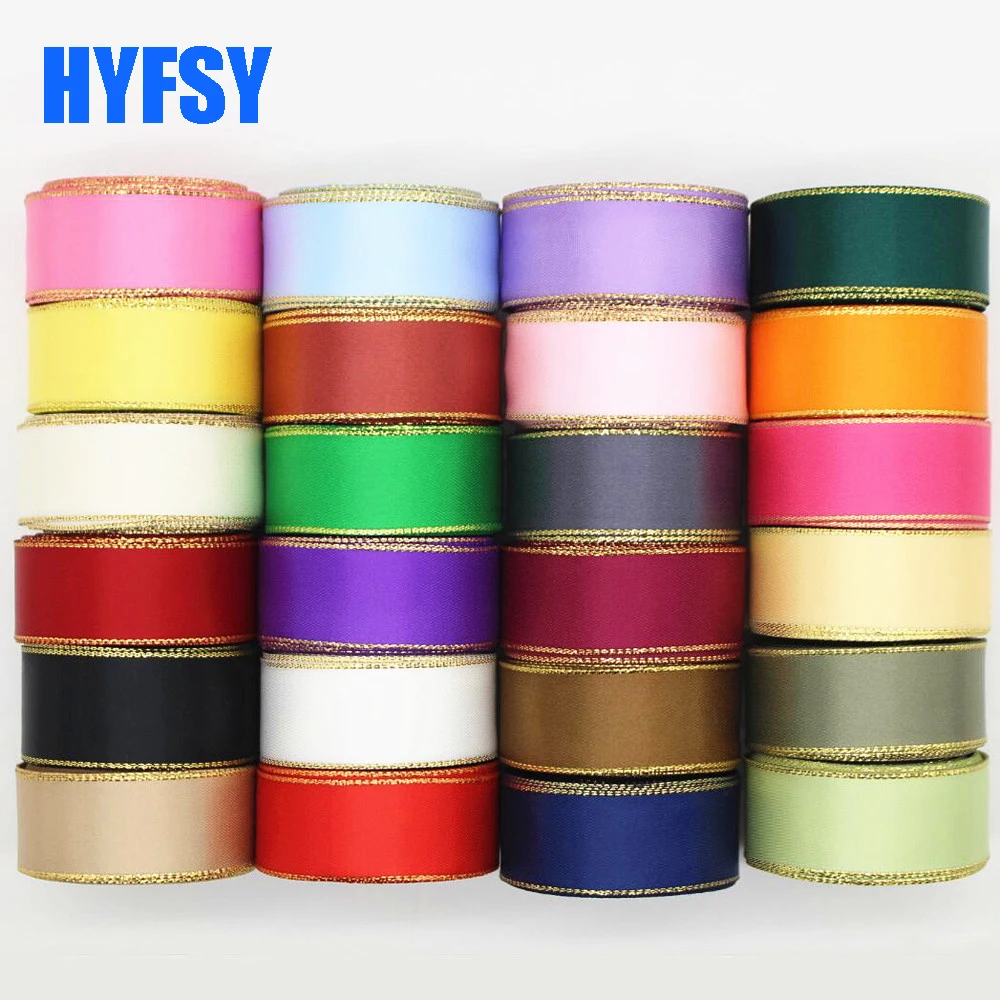 Satin Ribbons Ribbon Supplies Wrapping Ribbon Satin Ribbon Christmas Ribbon 10 Yards 10MM/22MM/38MM Glitter Gold Edge Double Sided Satin Ribbon Christmas Decor Materials Hair Bows Gift Packing New Year