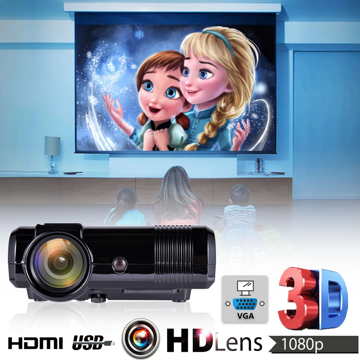 3D 1080P Mini Projector Full HD L8 3000 lumens LED Cinema Video Digital HD Home Theater Projector with AV Cable Power Cable 3D 1080P Mini Projector Full HD L8 3000 lumens LED Cinema Video Digital HD Home Theater Projector with AV Cable Power Cable