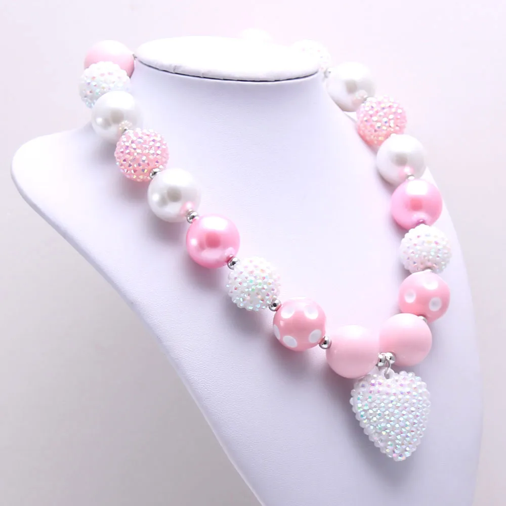 MHS. SUN, 2 шт., подвеска в виде сердца, детское короткое ожерелье для детей, розовое+ белое, для девочек, детское ожерелье из бусин с бусинами, детские ювелирные изделия