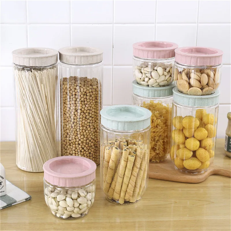 

3 Size Grain Storage Box Sealed Cans Household Kitchen Plastic Covered with Transparent Jar Noodles Grain Storage Cans New