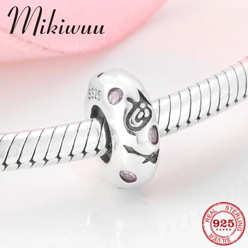 

925 Sterling Silver Round pink CZ Musical instrument pattern Stopper spacer beads Diy Jewelry Making fit Mikiwuu Charm Bracelet