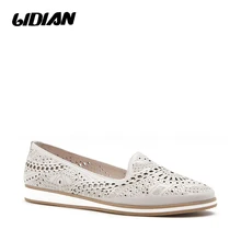 LIDIAN модная обувь из натуральной кожи женские туфли-оксфорды Плоские легкие кожаные туфли Повседневное выдалбливают обувь на плоской подошве Лето круглый носок слипоны обувь