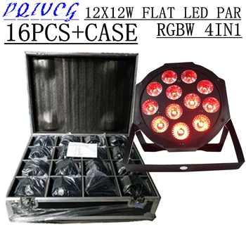 

16PCS/ RGBW 4in1 12X12W led Par lights +Flight Case flat LED PAR dmx512 disco lights professional dj equipment