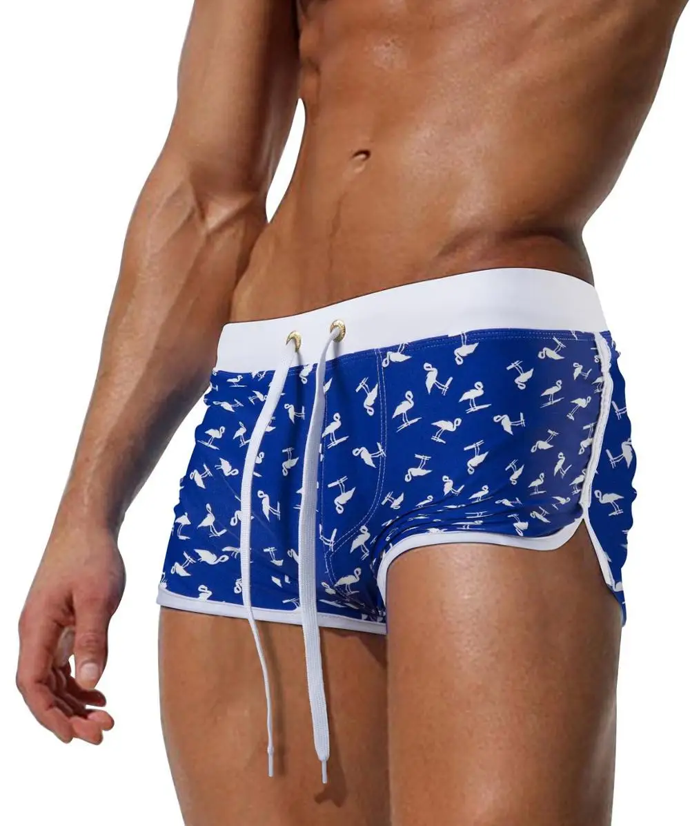 Летние мужские тренировочные брюки для плавания с принтом животных, мужские пляжные шорты Maillot De Bain, Шорты для плавания, Мужская одежда для плавания - Цвет: Синий