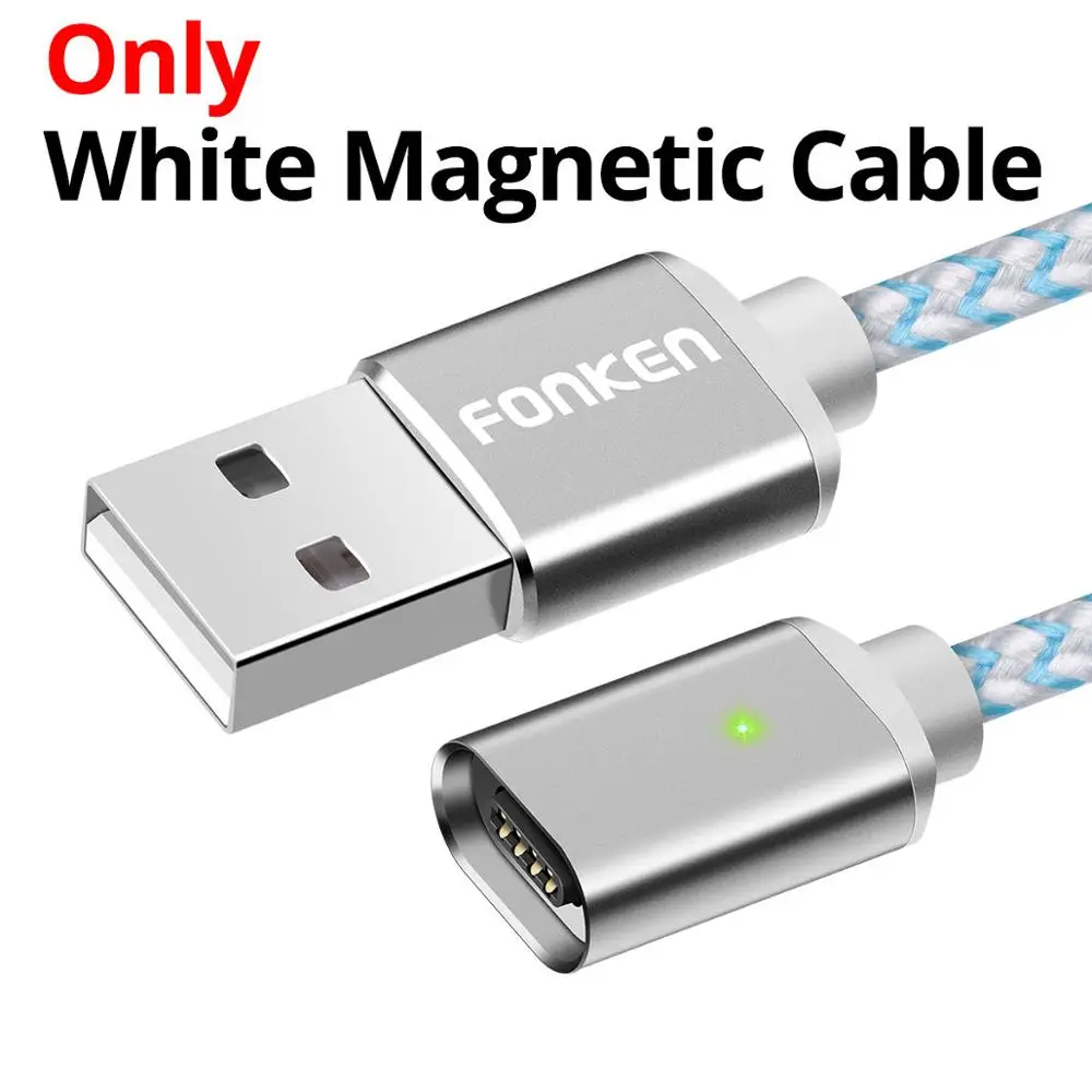 Магнитный usb-кабель FONKEN Micro usb type-C, магнитный кабель для телефона, светодиодный кабель для быстрой зарядки, мини USB C, зарядный шнур для мобильного телефона - Цвет: white cable no plug