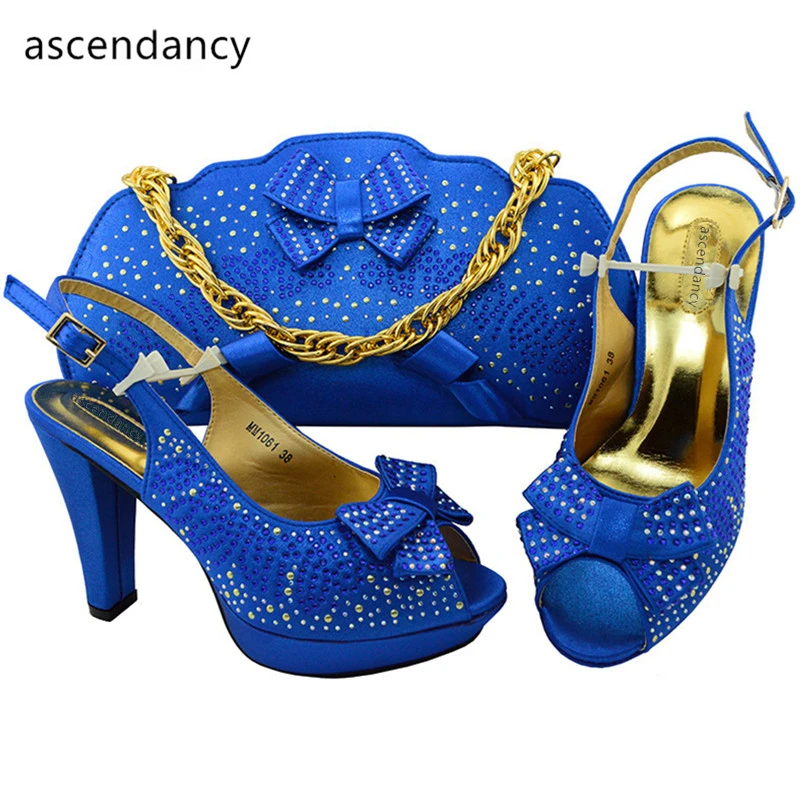 

African Shoes and Matching Bags Italian Royal Blue Color Shoe and Matching Bag for Nigeria Party Nigerian Women Wedding Shoe Bag